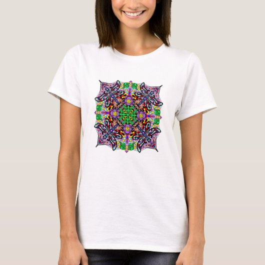 kleurrijke dragonfly en Flowers Mandala T-shirt (Voorkant)