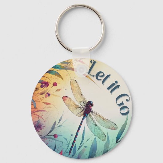 Kleurrijke Dragonfly Floral Laat het gaan inspirer Sleutelhanger (Voorkant)