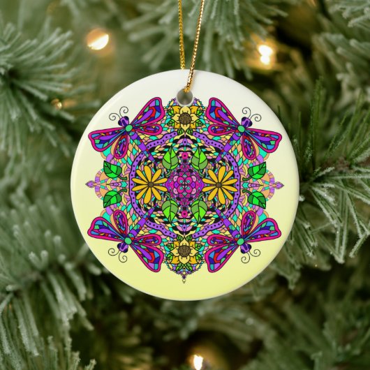 kleurrijke dragonfly Mystical Mandala Keramisch Ornament (Boom)