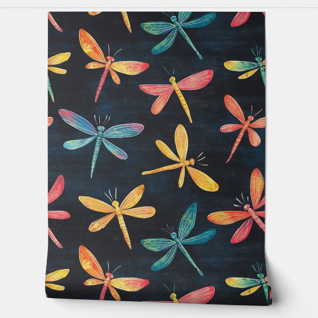 Kleurrijke Dragonfly Patroon Krijt Muur Tekeningen Behang (Afrollen)