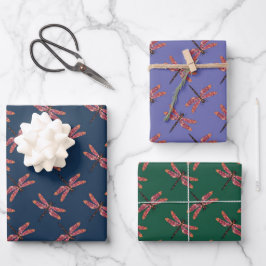 Kleurrijke Dragonfly Patroon op Donkere Achtergron Inpakpapier Vel