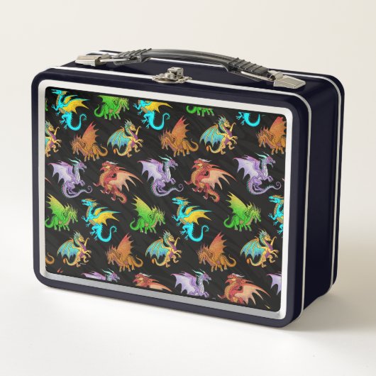 Kleurrijke dragons Tin Metal Lunch Box (Voorkant)