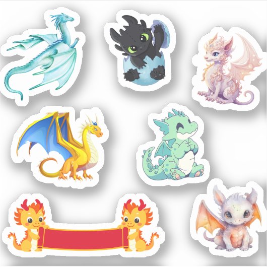 Kleurrijke draken Custom-Cut Vinyl Sticker (Voorkant)