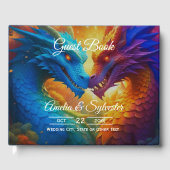 Kleurrijke Draken In Liefde Blauw Trouwen Gastboek Gastenboek (Voorkant)