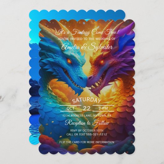 Kleurrijke draken in liefde bruiloft uitnodiging (Voorkant / Achterkant)