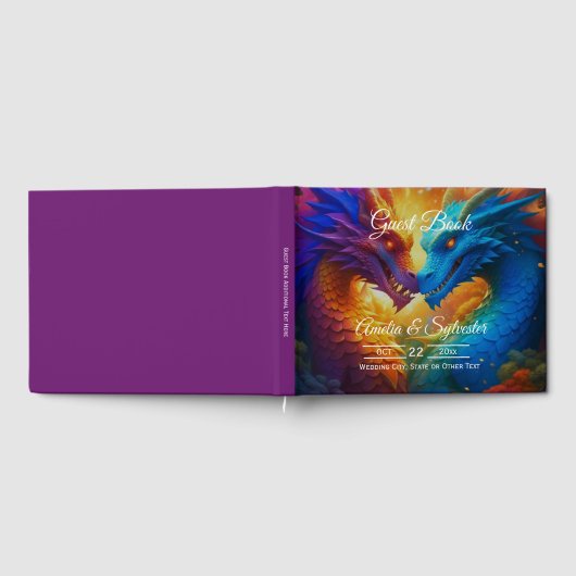 Kleurrijke Draken in Liefde Paarse bruiloft gasten Gastenboek (Volledig)