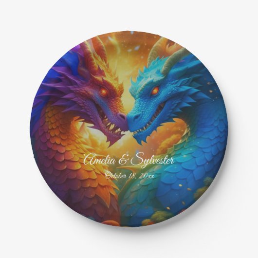 Kleurrijke Draken in Liefde Papieren Bordje (Voorkant)