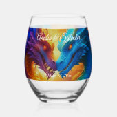 Kleurrijke Draken In Liefde Stemloos Wijnglas Wijnglas Zonder Voet (Achterkant)