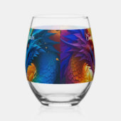 Kleurrijke Draken In Liefde Stemloos Wijnglas Wijnglas Zonder Voet (Rechts)