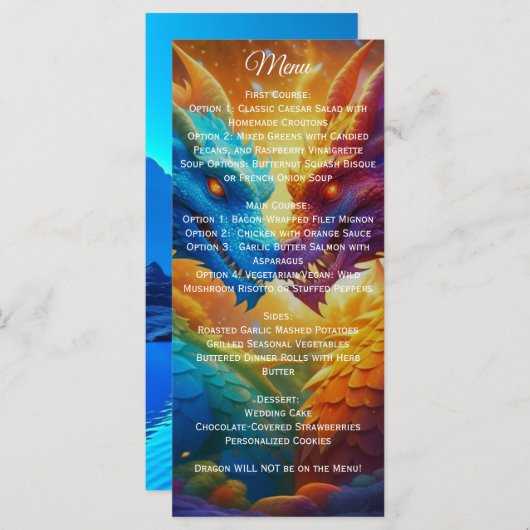Kleurrijke Draken In Liefde Trouwreceptie Menu (Voorkant / Achterkant)