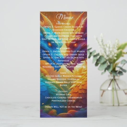 Kleurrijke Draken In Liefde Trouwreceptie Menu (Staand voorkant)