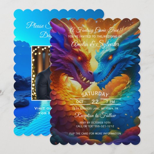 Kleurrijke Draken In Love Wedding Kaart (Voorkant / Achterkant)