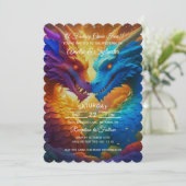 Kleurrijke Draken In Love Wedding Kaart (Staand voorkant)