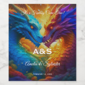 Kleurrijke Draken In Love Wedding Wijn Etiket (Enkel label)