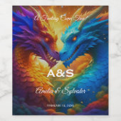 Kleurrijke Draken In Love Wedding Wijn Etiket (Enkel label)