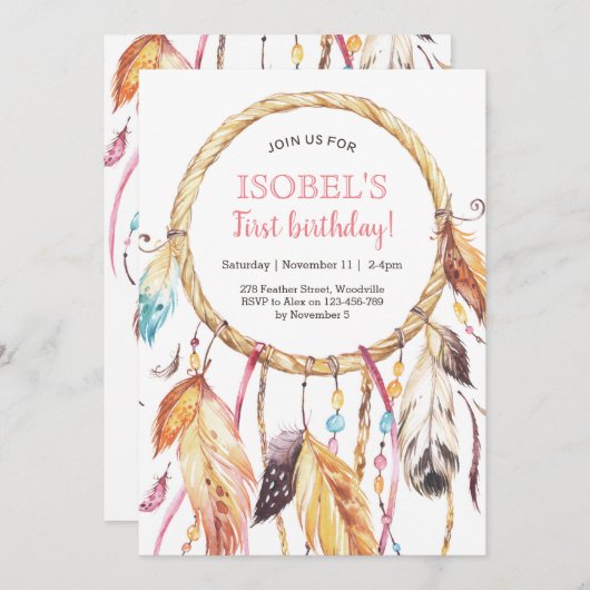 Kleurrijke Dream Catcher verjaardagsuitnodiging Kaart (Voorkant / Achterkant)