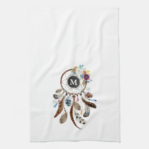 Kleurrijke Dreamcatcher bloemen en veren Theedoek