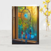 Kleurrijke Dreamcatcher in Venster Blank Kaart (Gele Bloem)