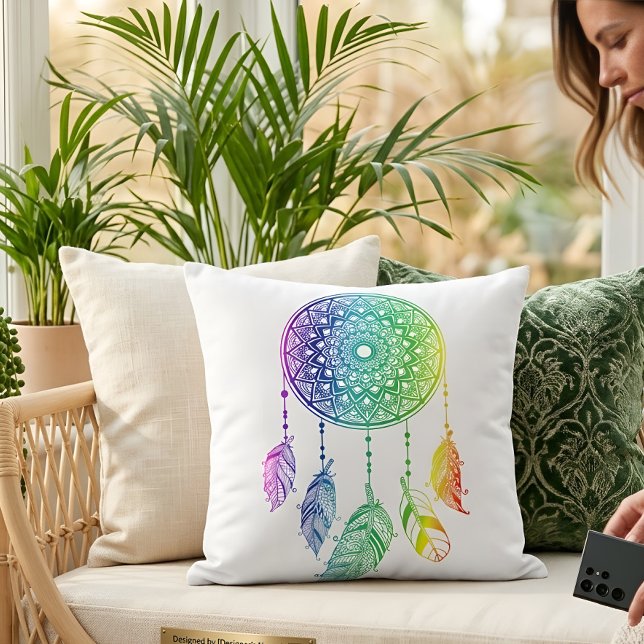 Kleurrijke Dreamcatcher Zomer Boho Mandala Kussen (Creator heeft geüpload)