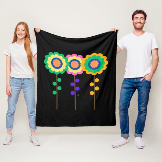 Kleurrijke drie bloemen fleece deken (In situ)