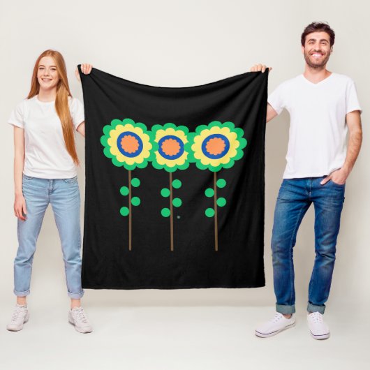 Kleurrijke drie bloemen fleece deken (In situ)