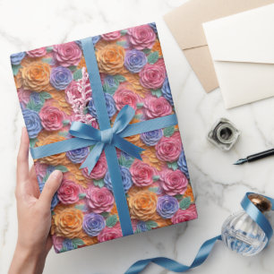 Kleurrijke drie dee bloementegelpatroon cadeaupapier