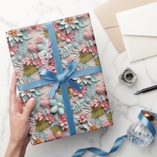 Kleurrijke drie dee bloementegelpatroon cadeaupapier (Geschenken)