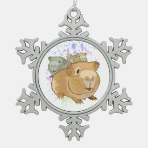 Kleurrijke Drie-eenheid van Cavia's Regenboog Verf Tin Sneeuwvlok Ornament