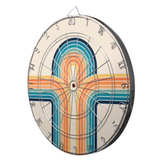 Kleurrijke driedubbele retro-archen dartbord (Voorkant Rechts)