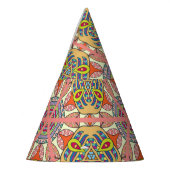 Kleurrijke driehoek patchwork, met de hand geteken feesthoedjes (Links)