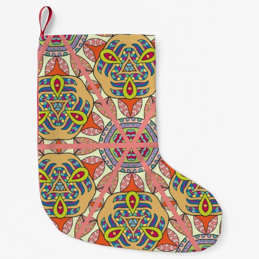 Kleurrijke driehoek patchwork, met de hand geteken kleine kerstsok (Voorkant)