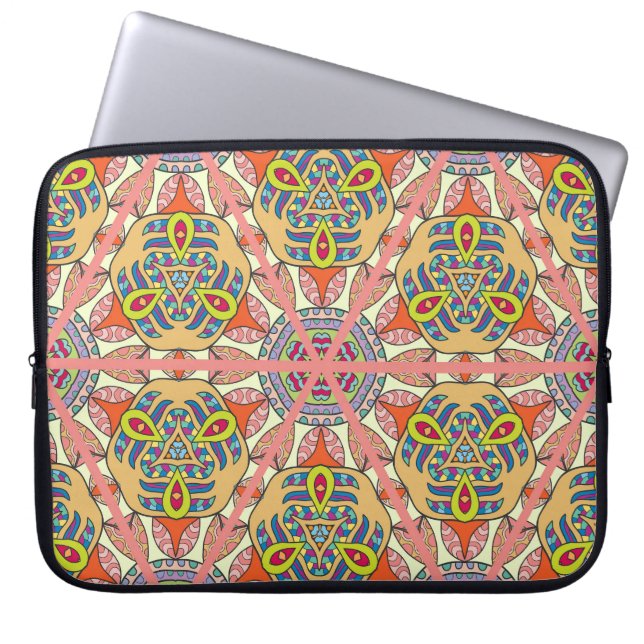Kleurrijke driehoek patchwork, met de hand geteken laptop sleeve (Voorkant)