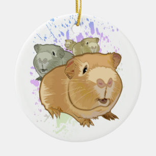 Kleurrijke Driehoek van Cavia's Regenboog Verfspat Keramisch Ornament