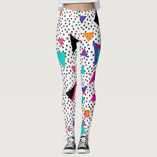 Kleurrijke driehoeken 80s stijl leggings (Voorkant)