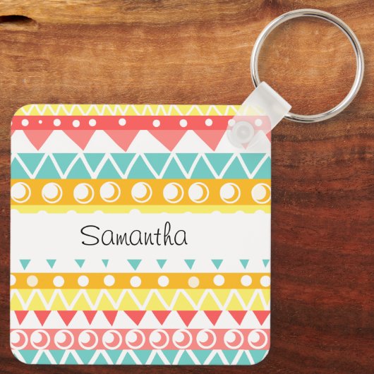 Kleurrijke driehoeken en cirkels sleutelhanger (Achterkant)