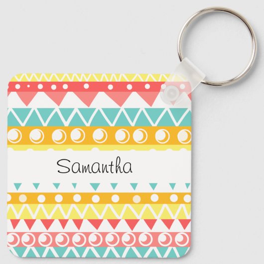 Kleurrijke driehoeken en cirkels sleutelhanger (Achterkant)