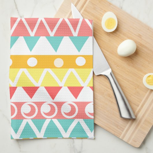 Kleurrijke driehoeken en cirkels theedoek (Quarter Fold)
