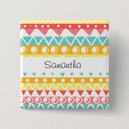Kleurrijke driehoeken en cirkels vierkante button 5,1 cm (Voorkant)