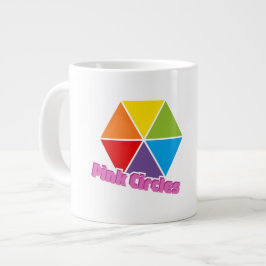 Kleurrijke driehoeken met roze cirkels Tekst Grote Koffiekop