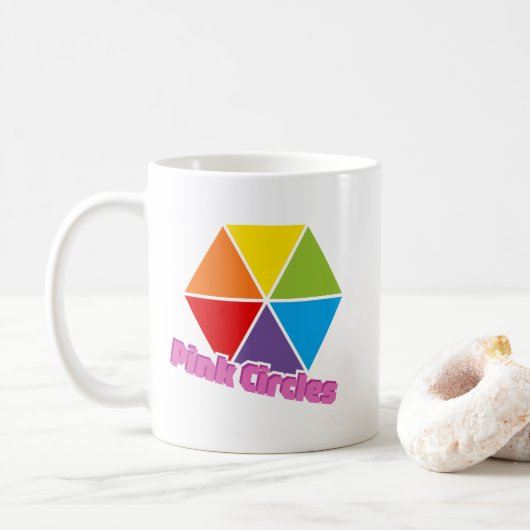 Kleurrijke driehoeken met roze cirkels Tekst Mok (Met donut)
