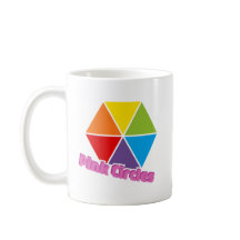 Kleurrijke driehoeken met roze cirkels Tekst