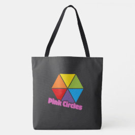 Kleurrijke driehoeken met roze cirkels Tekst Tote Bag