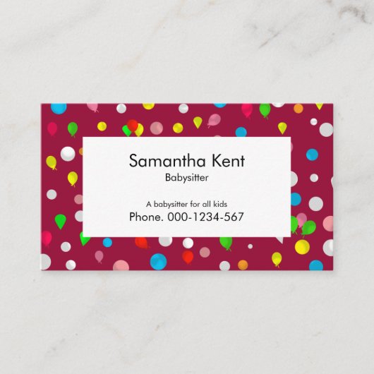 Kleurrijke drijvende ballonnen Babysitter Visitekaartje (Voorkant)