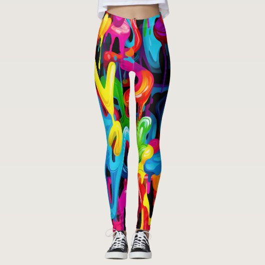 Kleurrijke Drip Art: Abstract Graffiti Patroon Leggings (Voorkant)