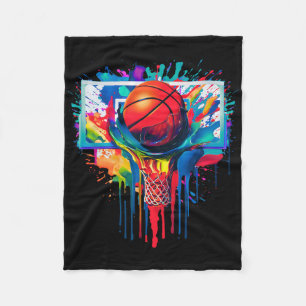 Kleurrijke Drip Basketball Ball Hoop Slam Dunk Dri Fleece Deken