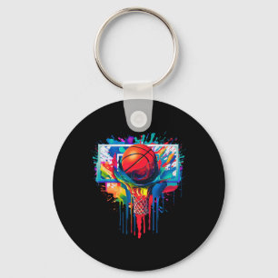 Kleurrijke Drip Basketball Ball Hoop Slam Dunk Dri Sleutelhanger