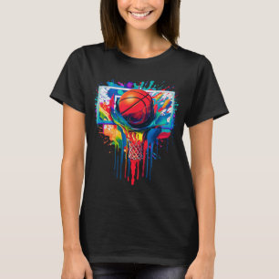 Kleurrijke Drip Basketball Ball Hoop Slam Dunk Dri T-shirt