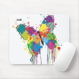 Kleurrijke Drip-Paint Butterfly Mousepad w / naam Muismat