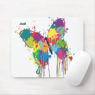 Kleurrijke Drip-Paint Butterfly Mousepad w / naam Muismat