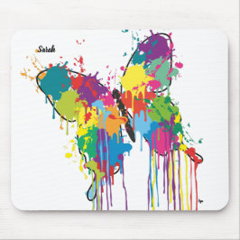 Kleurrijke Drip-Paint Butterfly Mousepad w / naam Muismat